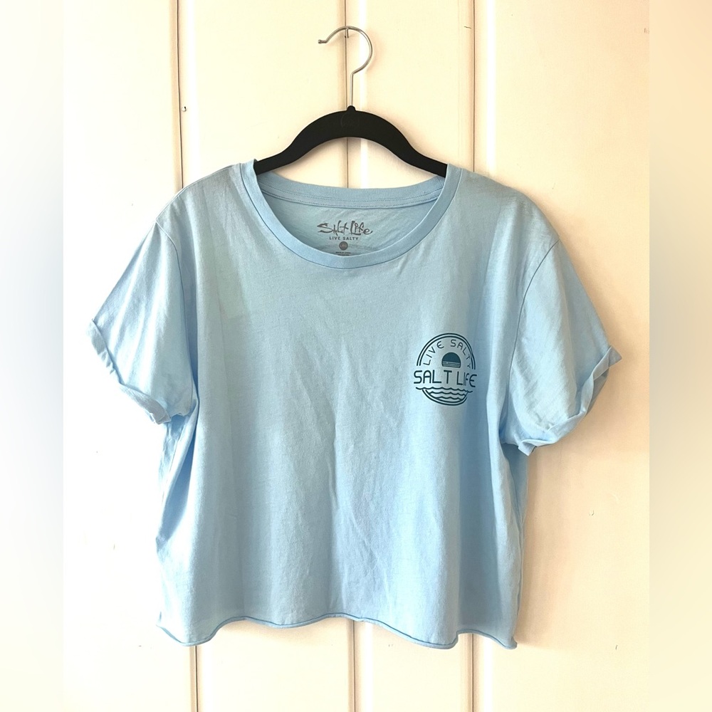 NWT Salt Life Light Blue Graphic Crop Top, Sz L